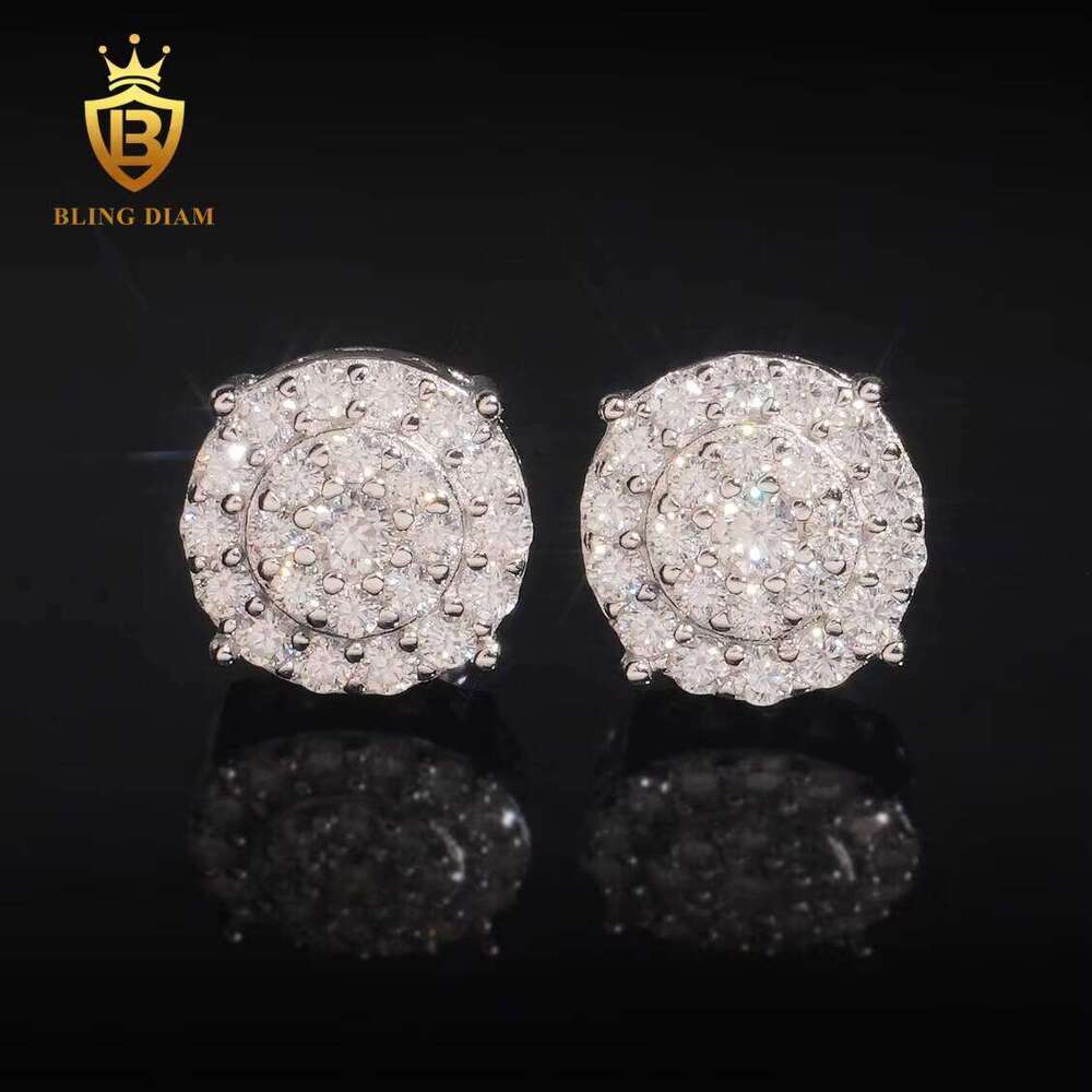 Blingdiam Jewelry Wholesale 925 Sterling Silver Gold Plated Vvs Moissanite Diamond Fashion Unisex Stud Earrings Cluster