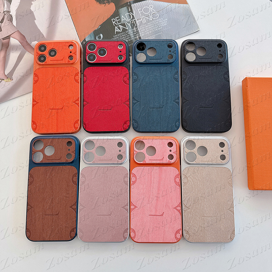Luxury Emboss Leather Phone Case for iPhone Air 17 16 Plus 15 14 13 Pro Max Classic Wood Grain Flower Letter Designer Shockproof Cover iPhone17 16pro 15pro Bumper Shell