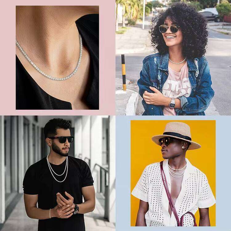 Juncheng GRA VVS Moissanite S925 925 Sterling Silver 10K 14K Gold Plated Chain Unisex Tennis Necklace Wholesale Customization