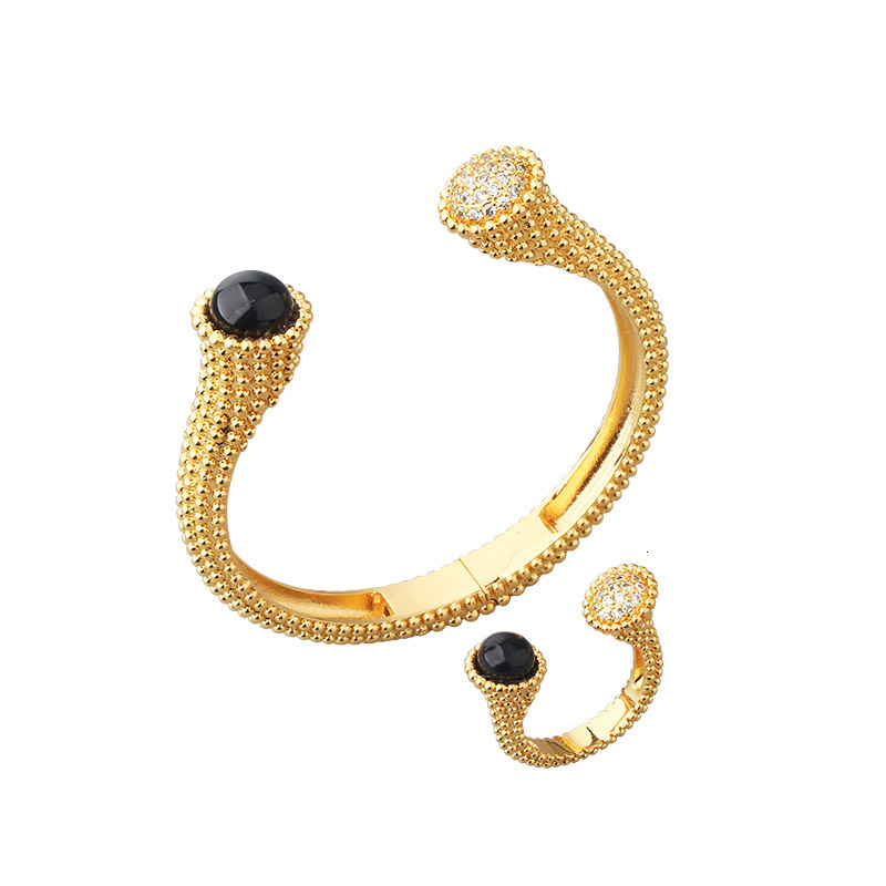 Fashion Socialite Temperament Agate Bracelet U-Shaped Women's gold Micro-Inlaid Zirconia Bracelet