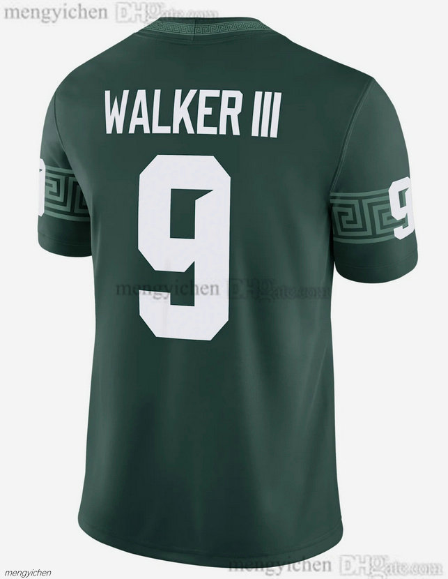 Men's Michigan State College Football Jersey 9 Kenneth Walker III 2 Aidan Chiles Green White All Stitched