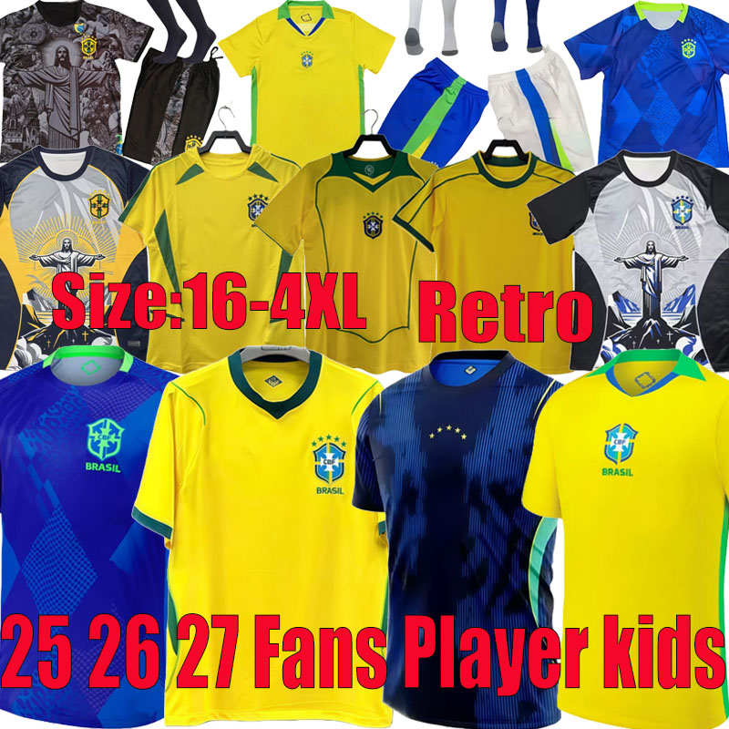 Brasil Jerseys 2026 World Cup 26 27 BraziL NEYMAR JR Retro Jerseys Child Shirt VINI JR RODRYGO PELE RIVALDO 98 02 04 Vintage Ronaldinho camisa de futebol brasil Kid kits