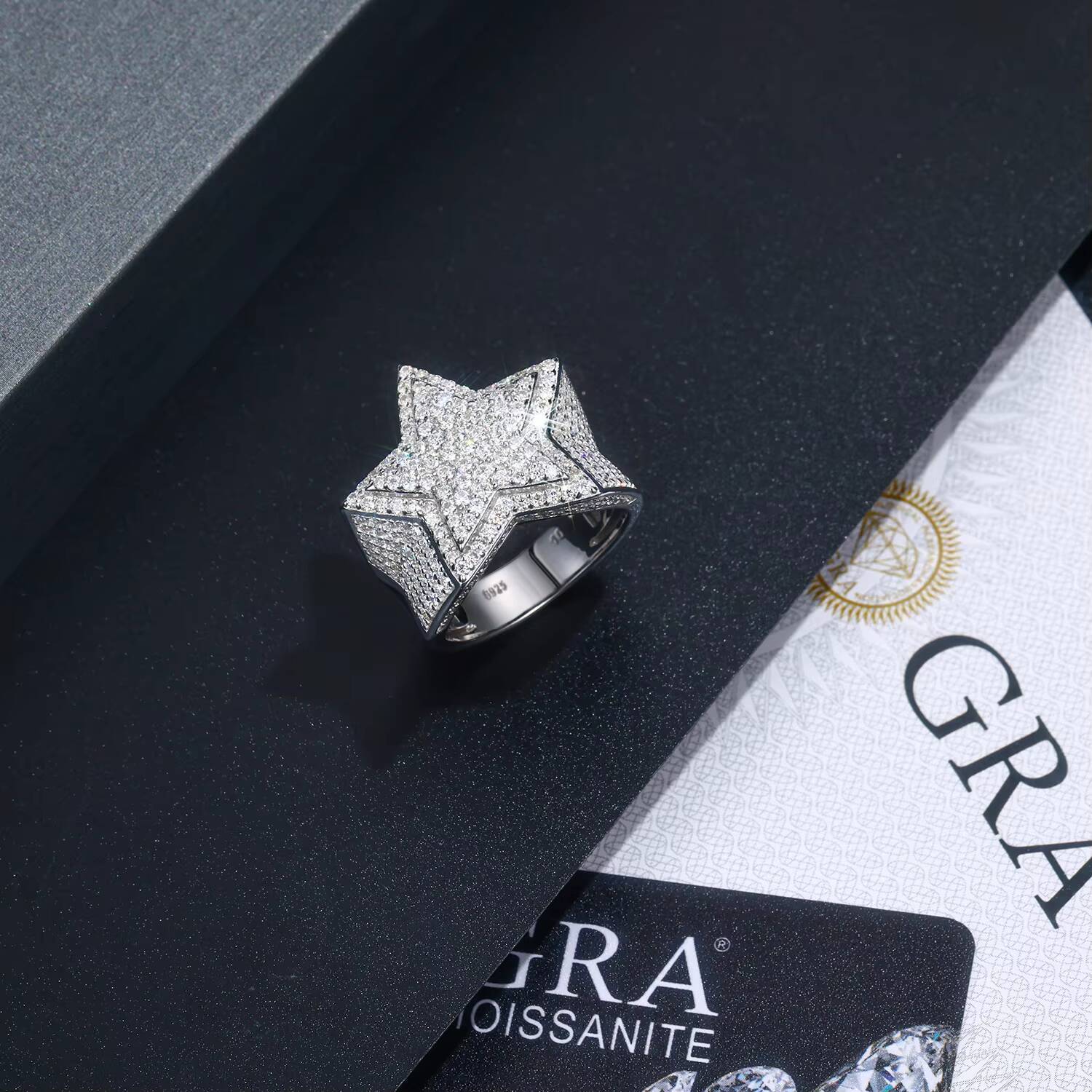 DE Star Design Moissanite Men Ring Hip Hop Five-pointed Shape Moissanite Men Ring Hip Hop Star VVS1 Moissanite Ring for Men