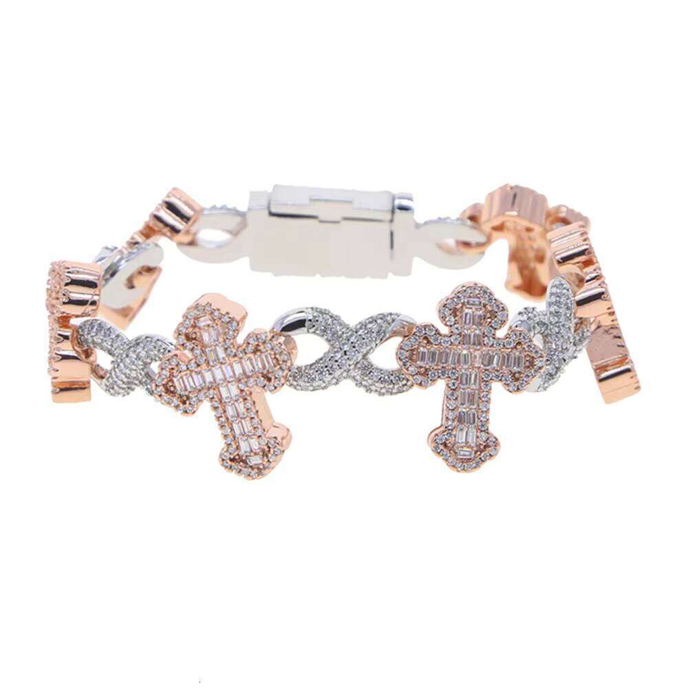 Iced Cubic Zirconia Hip Hop Men's Cross Infinity Bracelet Cuban Chain Rapper Christian Jewelry