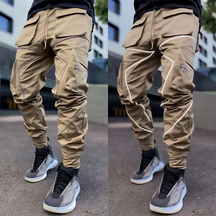 Men's clothing reflective casual pants ankle cuffs small legs men's pants workwear pants plus size customized designer cargo pants