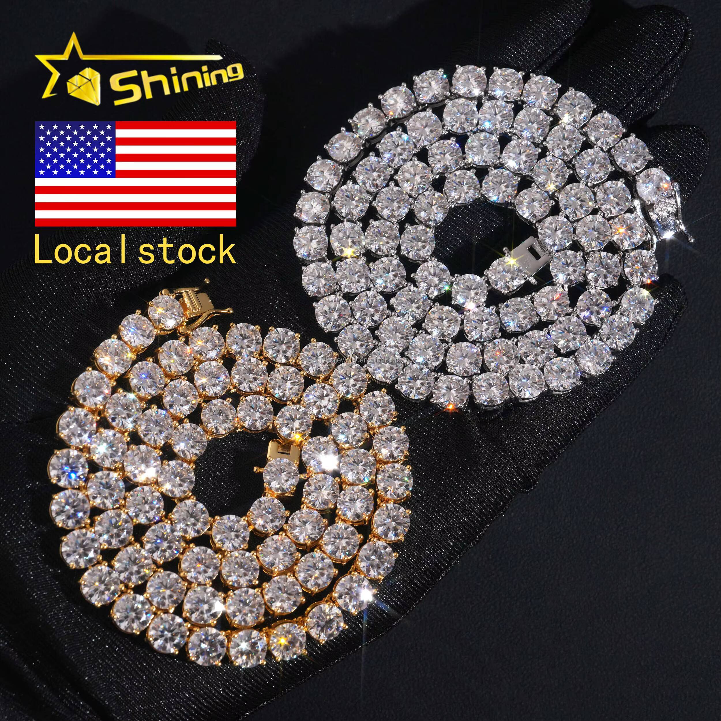 In Stock USA Warehouse 65mm Hip Hop Fashion Jewelry FL Moissanite Tennis Chains S925 Silver Iced Out Tennis Chain Bracelet