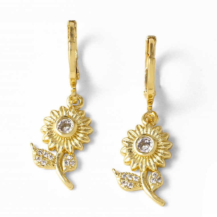 AS Jewelry New Gold Inlaid Zircon Heart Four-Leaf Clover Pendant Earrings Ear Clips era050