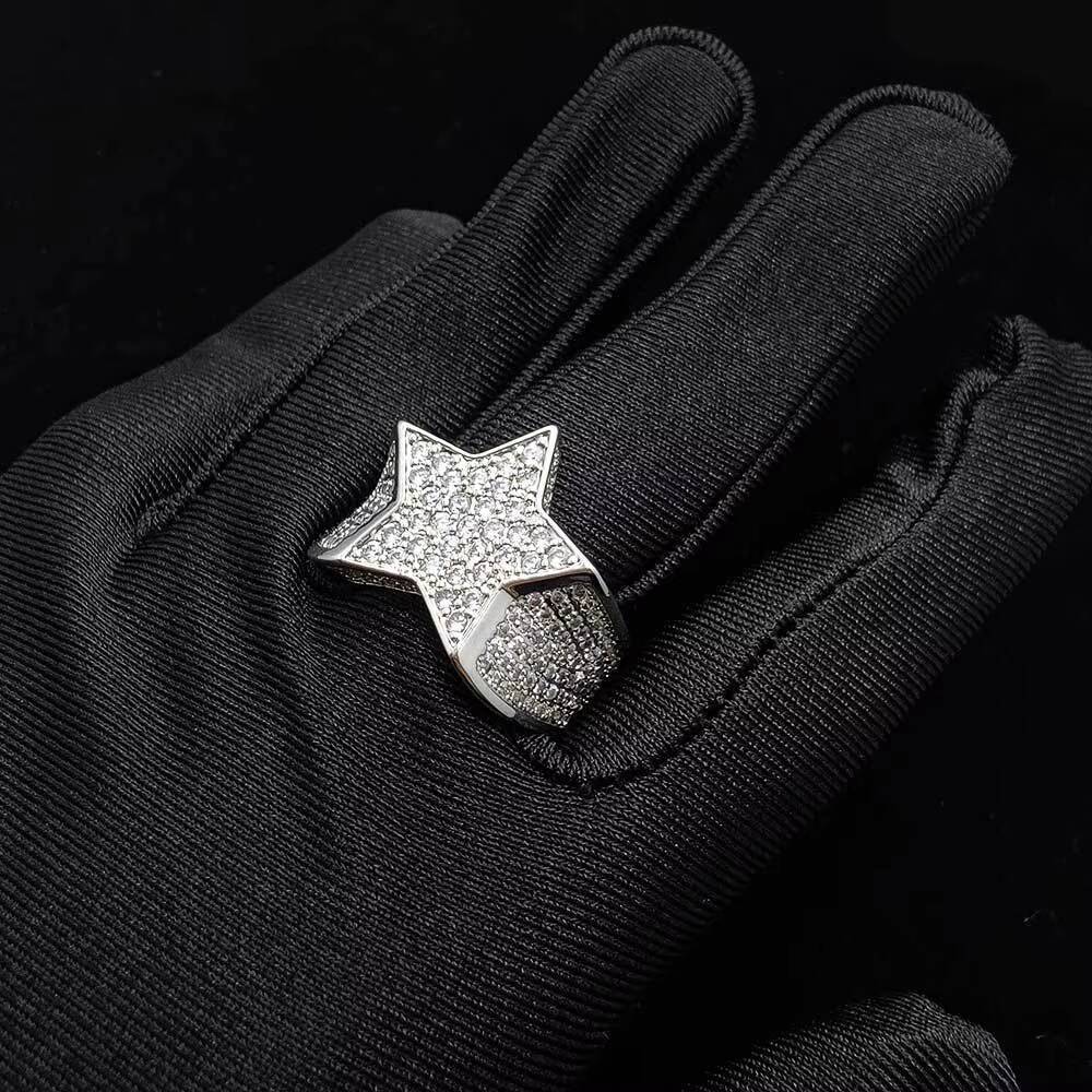 HipHop Mens Jewelry Full of Diamond Star Ring Real Gold Plating Iced Out Personality Micro Inlaid Zircon Ring