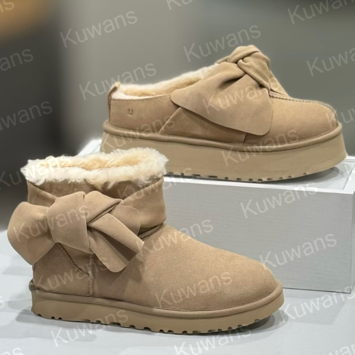 Designer Classic Mini Bow Boots Platform Slip On Bows Tazz Slippers With Bow Ultra Mini Snow Boot Short Women Fur Sheepskin Tasman Chestnut Sand Boot