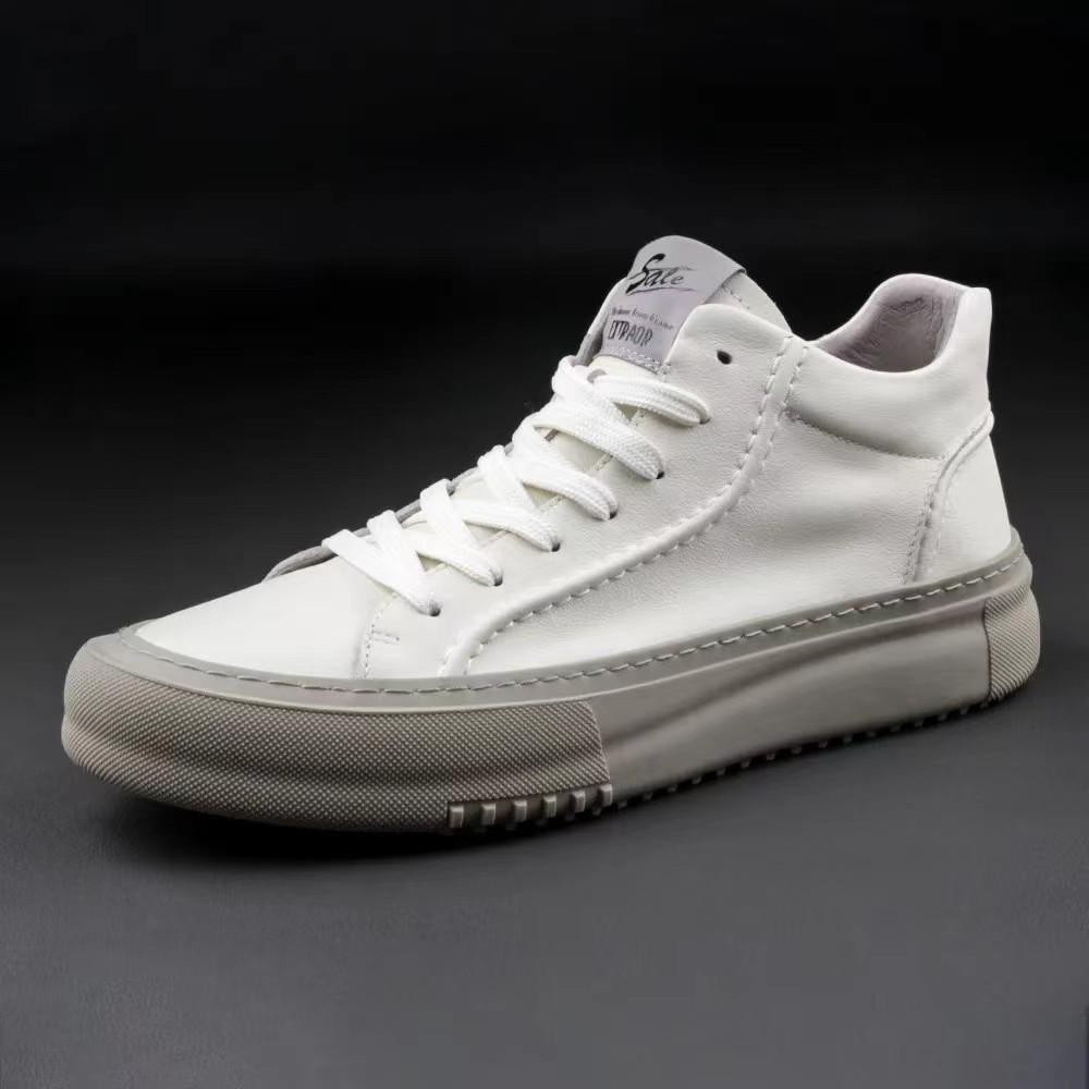 Cowhide casual shoes men's shoes fall casual board shoes men's fashion leather sneakers white