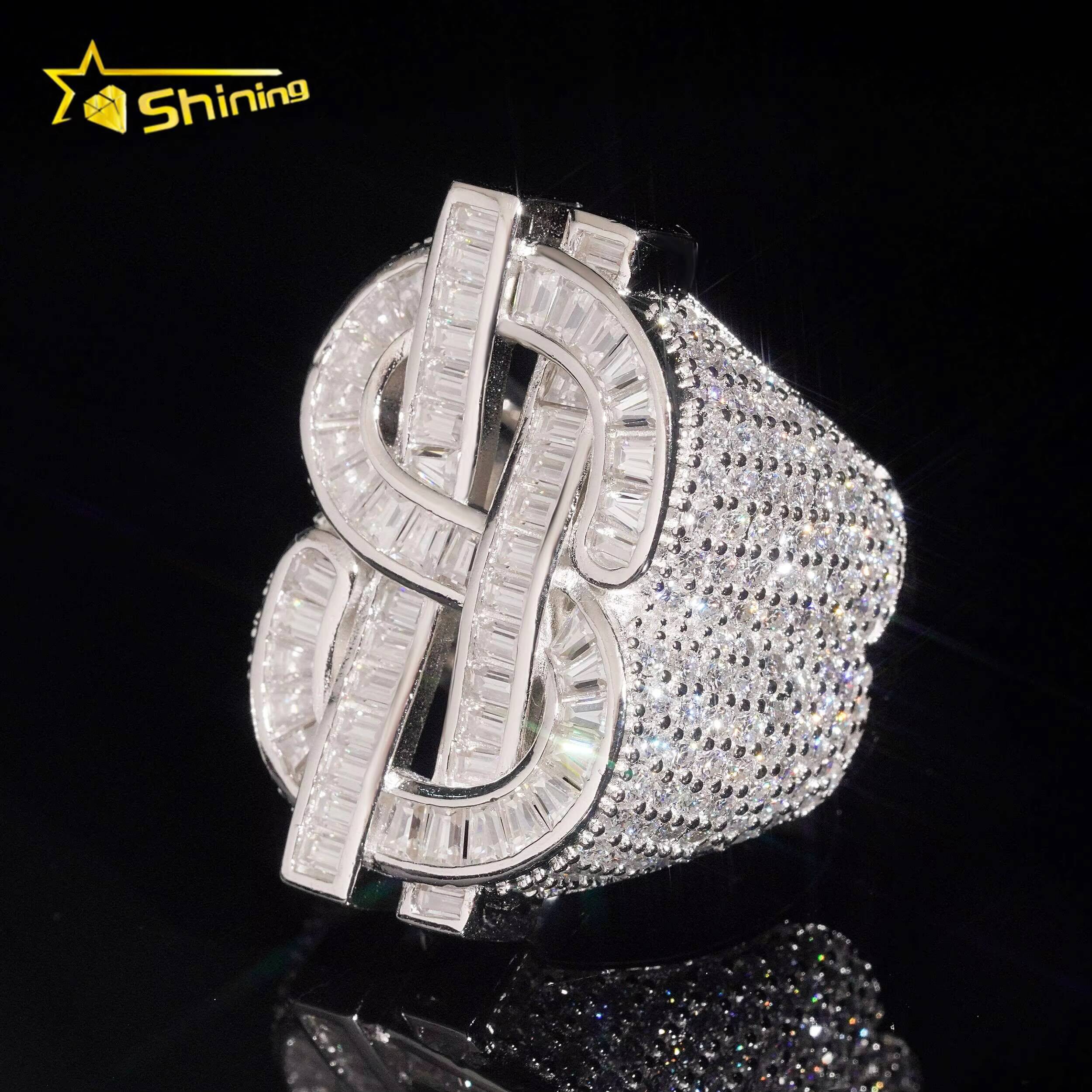 Luxury Men Weeding Rings Hip Hop Jewelry Iced Out 925 Silver US Dollar Style Moissanite Ring Pass Diamond Tester