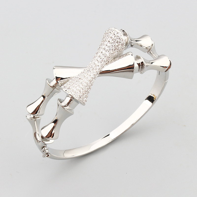 French Court Style Bamboo Knot Hollow Cross Bracelet Open Ring Women's Zircon Inlaid Jewelry