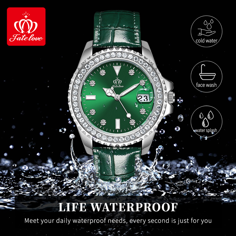 Fatelove Moissanite Inlaid Designer Watch With Green Dial Luxurious And Fashionable Women's Watch Leather Strap Quartz Men's Watch Waterproo