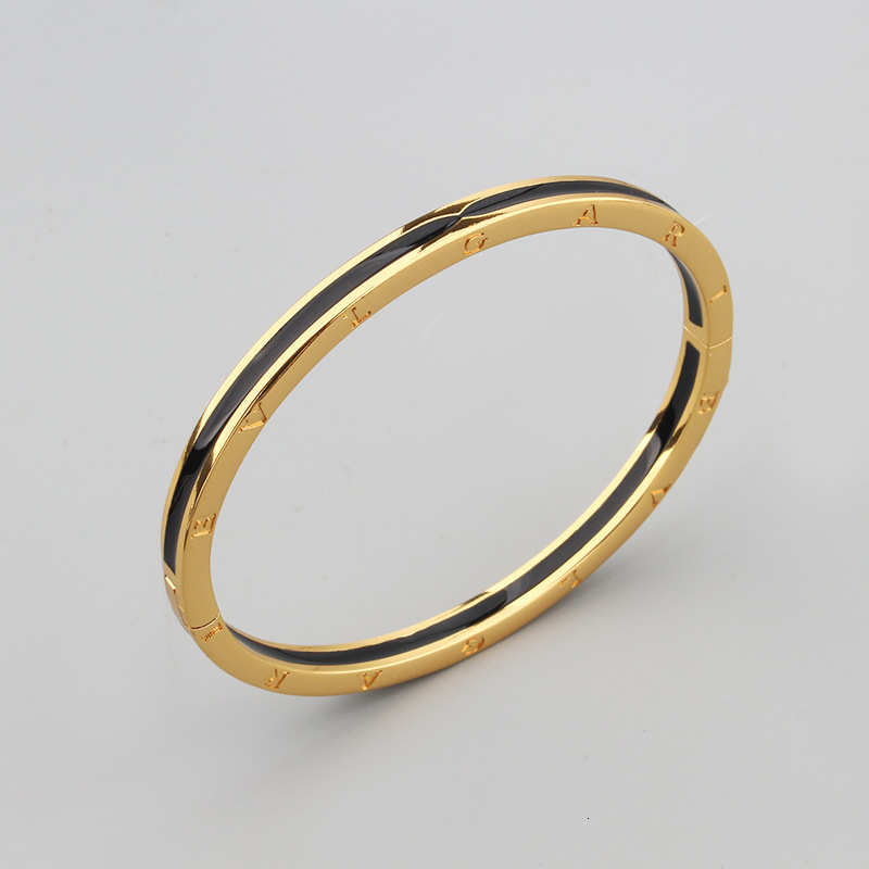 Style Narrow Black Enamel Bracelet for Men Women, Simple Elegant Copper Gold-Plated Bracelet