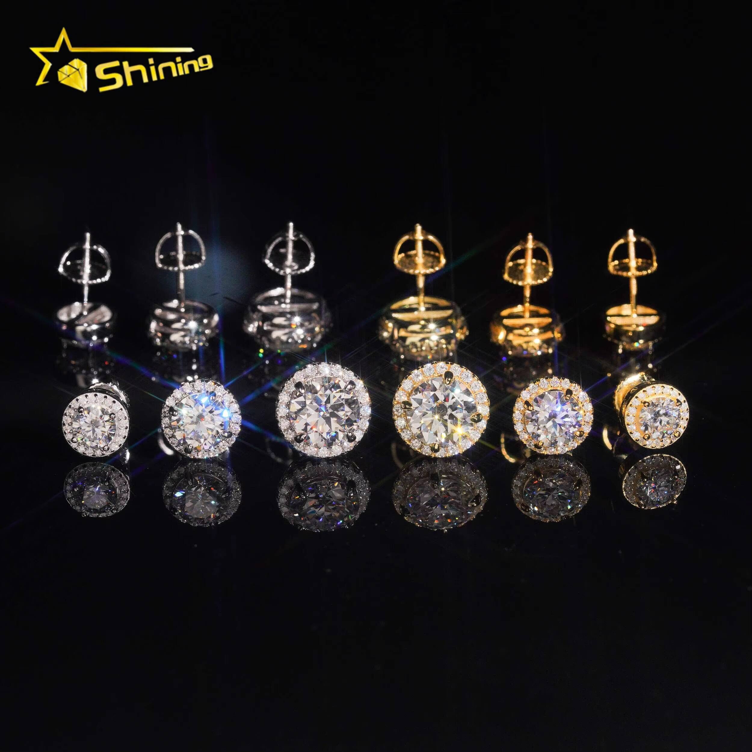 Ready to Ship Pass Diamond Tester Hip Hop Jewelry 925 Silver Halo Iced Out Moissanite Stud Earrings With GRA