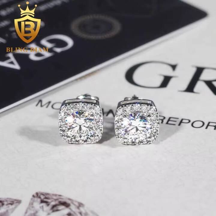 Wholesale Price 75mm Moissanite Stud Earrings 925 Sterling Silver Screw Iced Out Hip Hop Earring for Women Men
