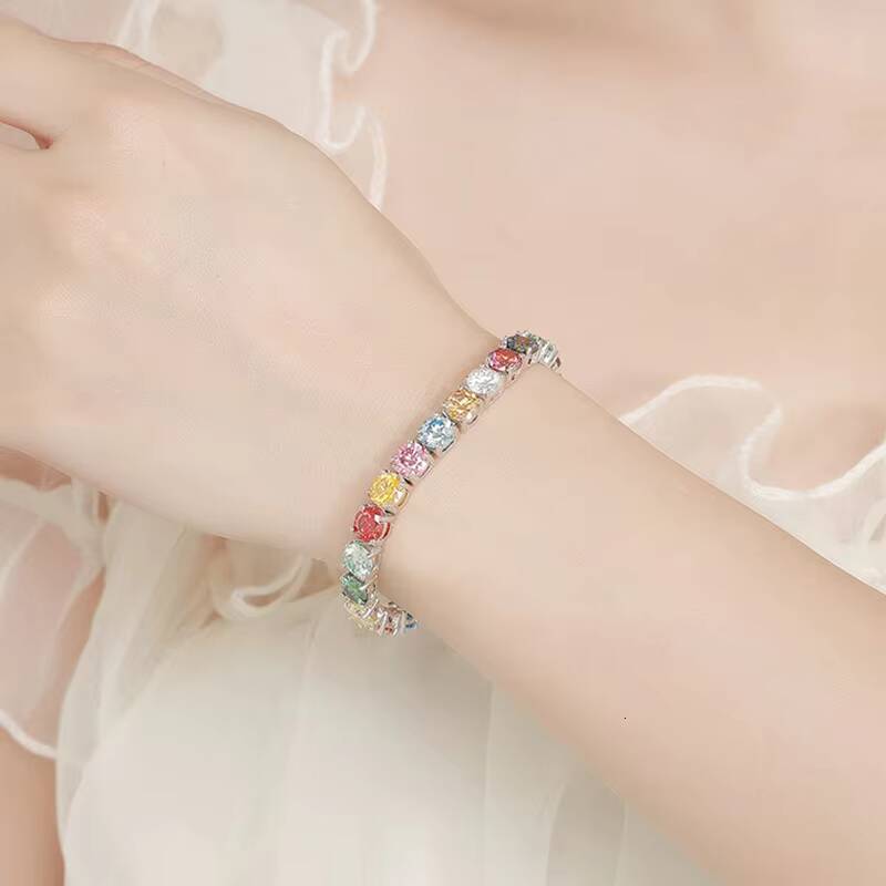 Free Engraved Name 925 Sterling Silver Vvs 3mm 4mm Colorful Moissanite Tennis Bracelets for Men Women Jewelry