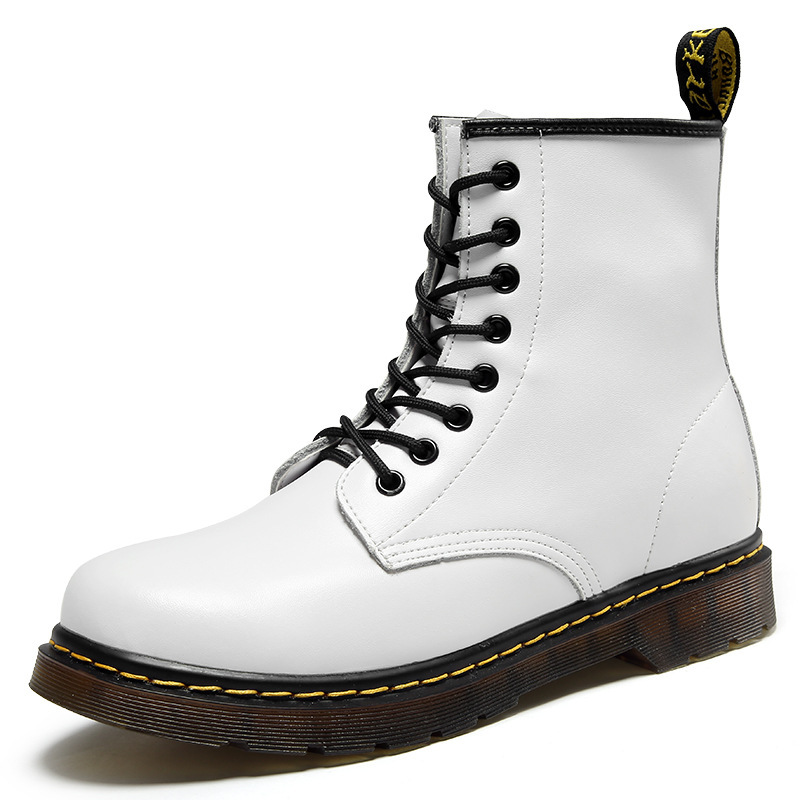 Designer shoes 2025 hot couple cowhide Martin boots retro high top classic fashion boots for men and women white black red green blue