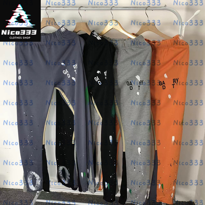 GA flared pants graffiti splash ink splicing color collision leg edge cotton loose loose hundred street men and women straight flare casual pants