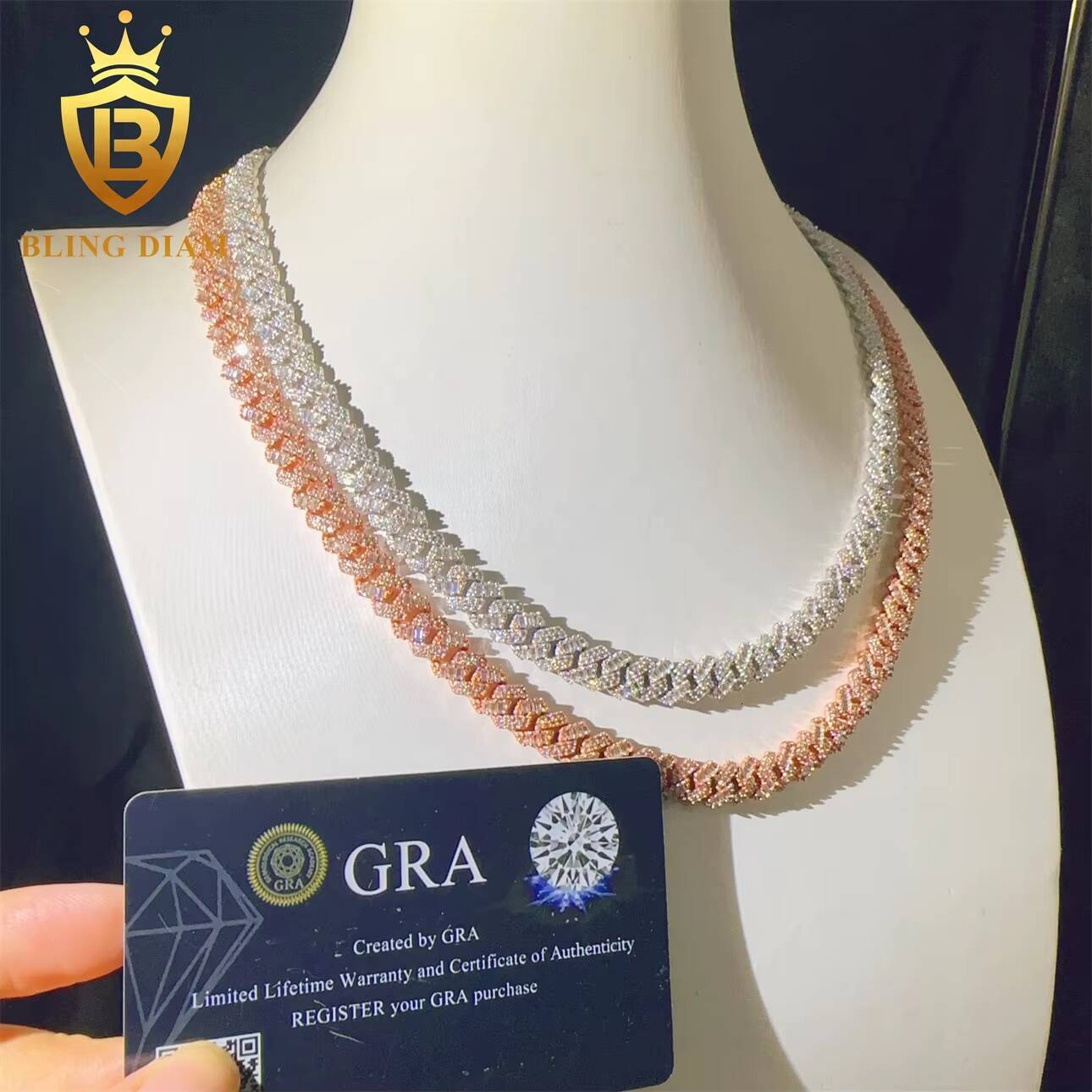 Pass Diamond Tester 8mm VVS Moissanite Diamond Iced Out Hip Hop Sterling Silver 925 Cuban Link Chain Moissanite Necklace