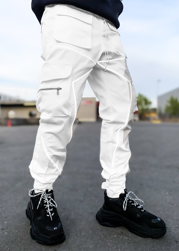 Men's clothing reflective casual pants ankle cuffs small legs men's pants workwear pants plus size customized designer cargo pants