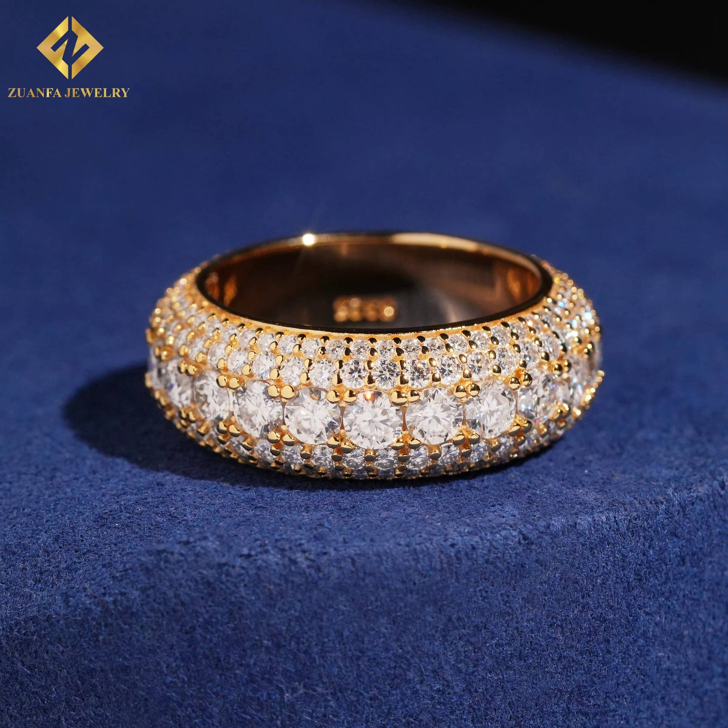 Factory Vvs Moissanite Diamond Ring Round Cut 732ct 925 Silver Hip Hop Jewelry Gold Plated Sparking Rings Pass Diamond Tester