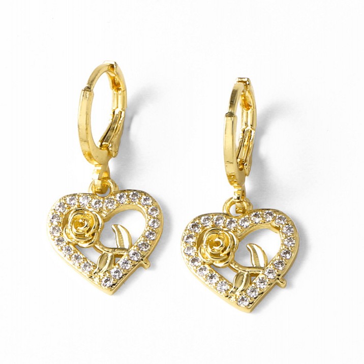 AS Jewelry New Gold Inlaid Zircon Heart Four-Leaf Clover Pendant Earrings Ear Clips era050
