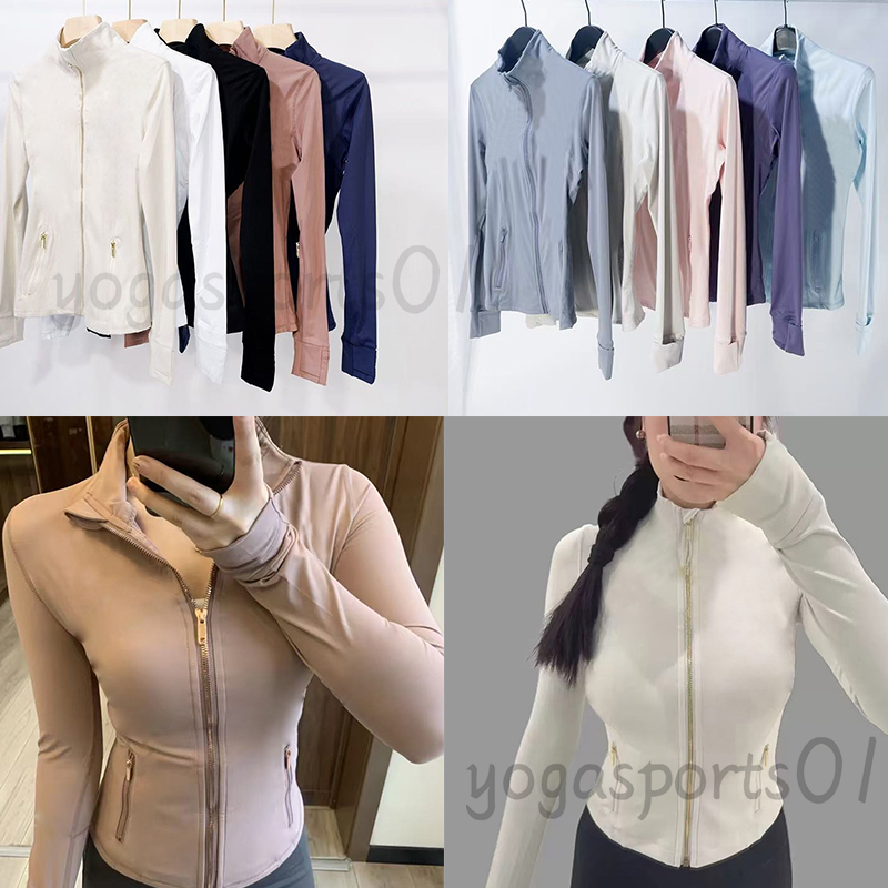 Yoga Jacket Womens Gold Zipper Jackets Women Fitness Long Sleeves Define Coats Solid Color Cropped Zipper Jacket Gym Jackets Sweatshirt Outfit Sportswear