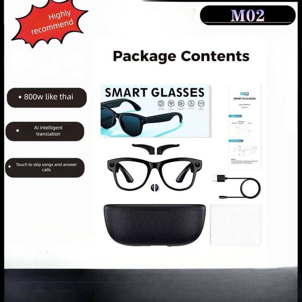 M02 Smart Glasses Support 8 Megapixel Camera Ai Real-time Translation Local Storage Recording + Video Recording Function