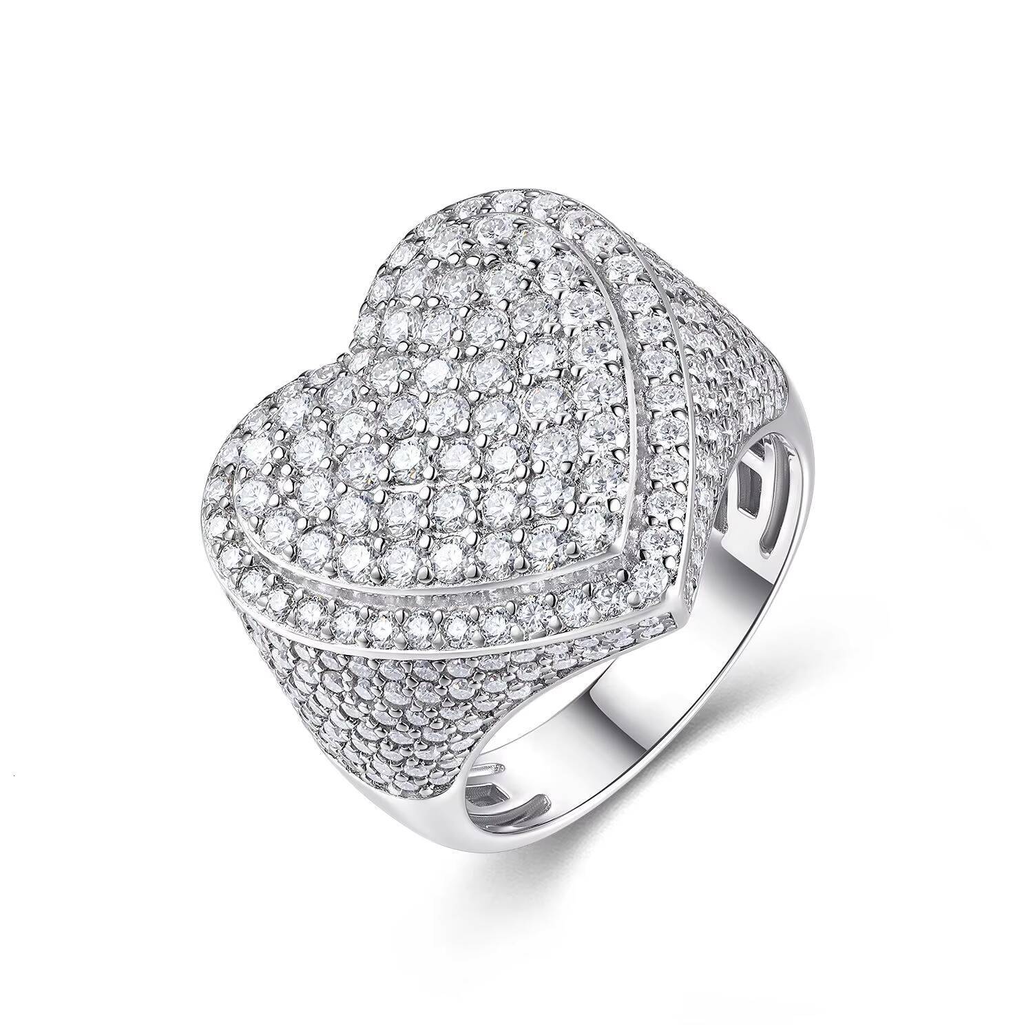 DE Classic Heart Design Moissanite Men Ring Hip Hop Heart Shape Moissanite Men Ring Heart-shaped 925 Silver VVS1 Moissanite Ring