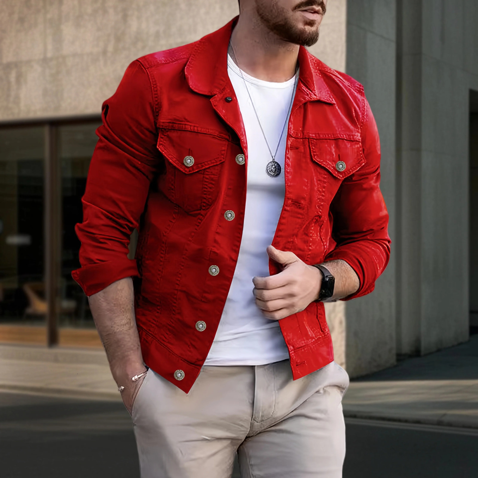 Mens Casual Denim Jacket Fashion Streetwear Solid Turn down Collar Spring Autumn Jean Outwear Male Daily Coat 251213