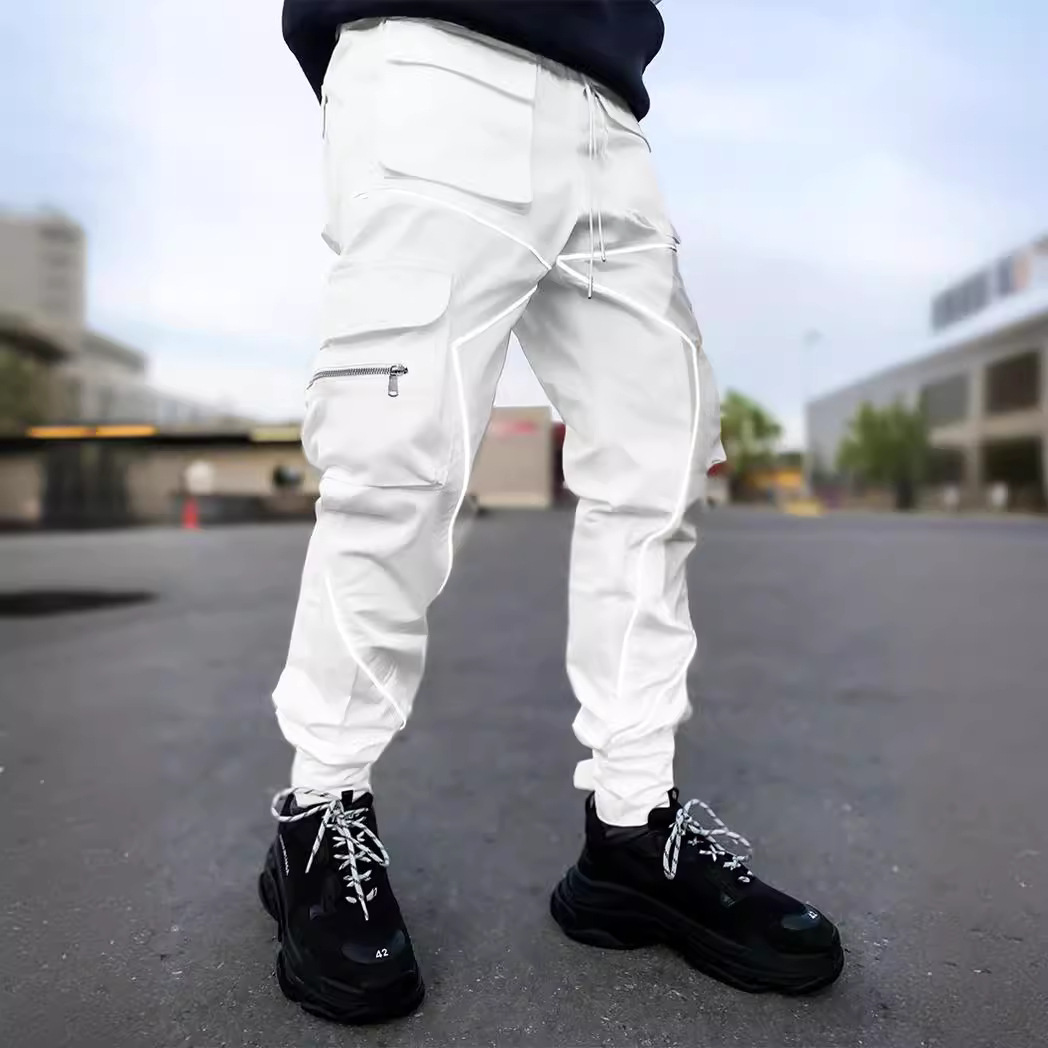 Men's clothing reflective casual pants ankle cuffs small legs men's pants workwear pants plus size customized designer cargo pants