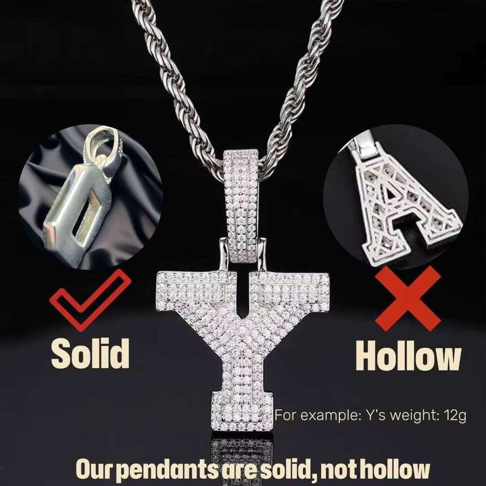 Moissanite Name Pendant Necklace for Men and Women Solid 925 Sterling Silver White Gold Plated A-Z Letter Iced Out Personalized Jewelry