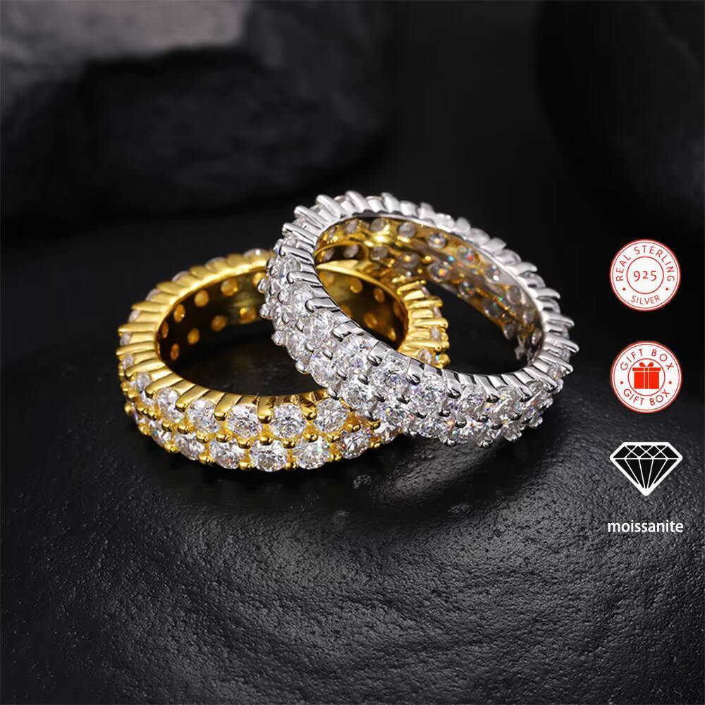 1pc Inlaid 1ct Round Cut 3MM Moissanite Wedding Ring 925 Sterling Silver Engagement Rings