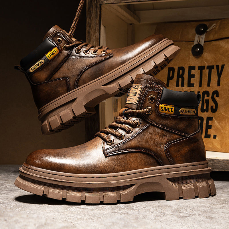 Luxury classic boots men 2026 Men's British Martin Boots, Mid Calf Work Boots High Top Casual Trendy Shoes Free Shipping