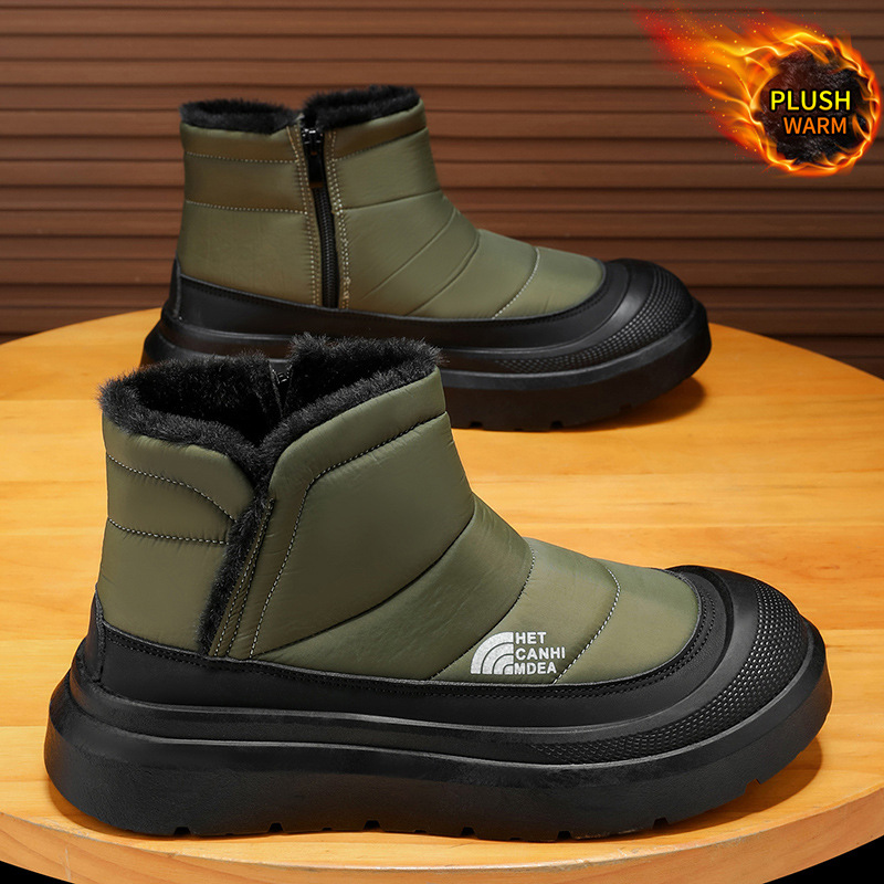 New Men Snow Boots Winter Fashion Design Large Sizes 39-46 Fur Lined Warm Cotton Boots Versatile Trendy Thick Sole High Top Zipper Slip On Shoes Free 