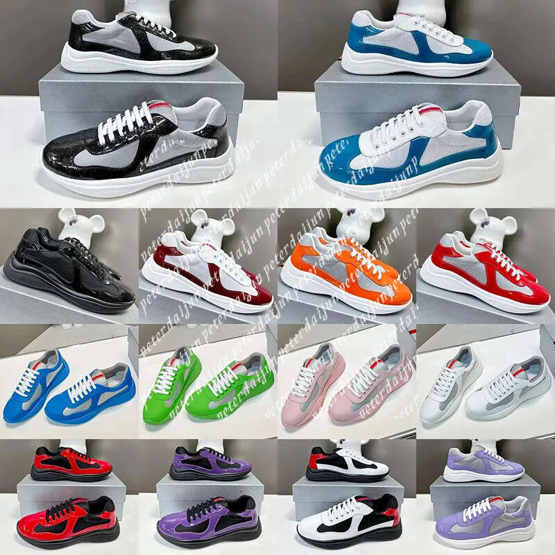 with box dress shoes designer men women america cup sneakers patent leather cups trainers white black pink navy blue green mens womens outdoor sports shoe