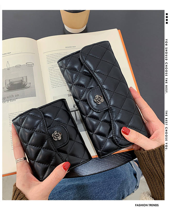 Luxury designer wallet, classic embroidery thread, women's long wallet, high-end sense, small fragrant style, black multi-layer card bag, large banknote wallet.