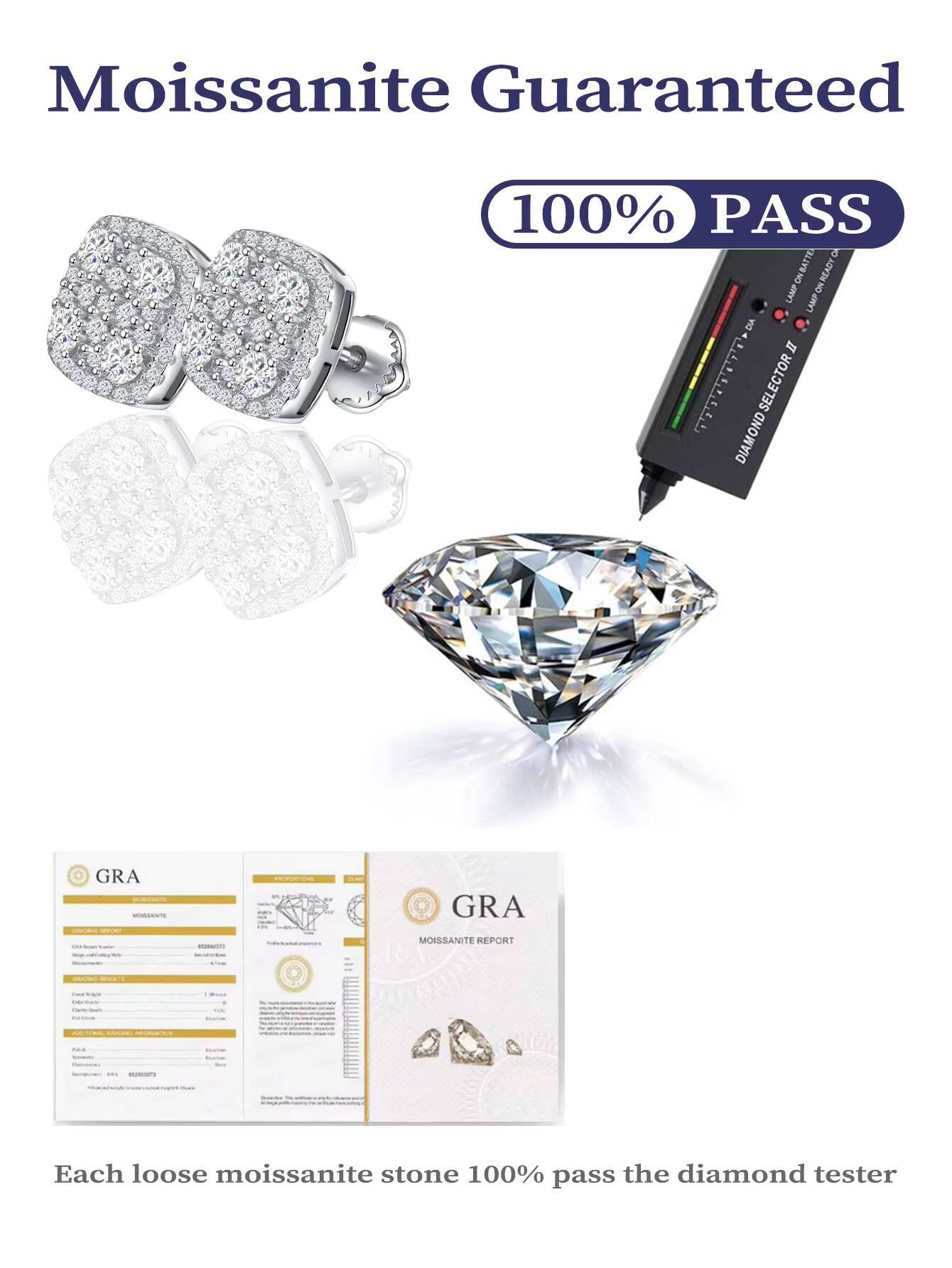 2026High Quality Hip Hop Jewelry VVS Moissanite S925 Stud Earring Diamond Flower Pattern 925 Sterling Silver Elegant Studs Men Women