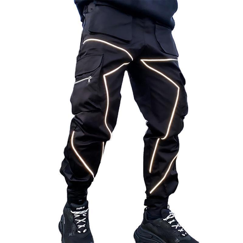 Men's clothing reflective casual pants ankle cuffs small legs men's pants workwear pants plus size customized designer cargo pants