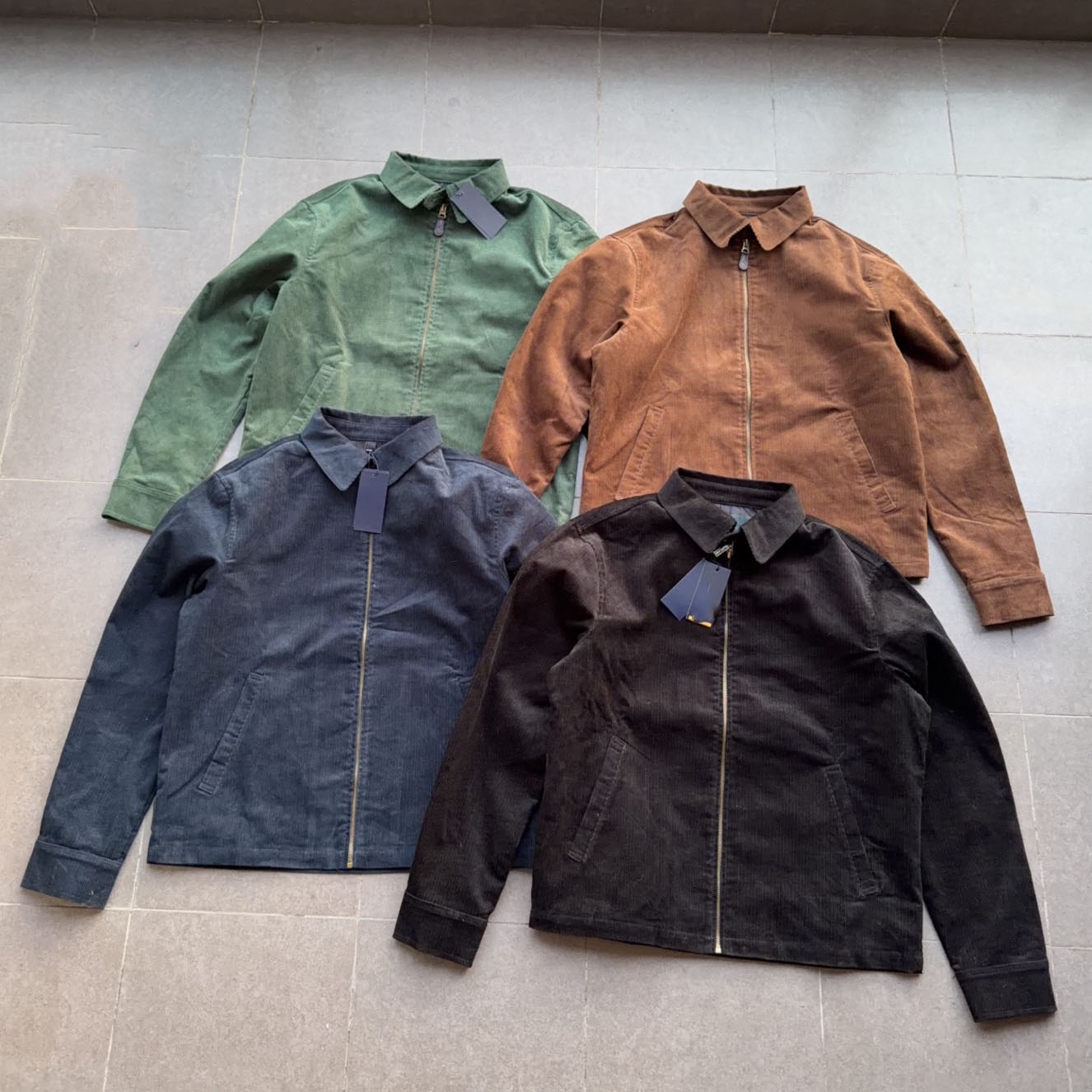 Men Corduroy Polo Jacket Spring Vintage Zip Up Coat with Horse Embroidery High Quality Lapel Collar Casual Outerwear Design Premium Quality