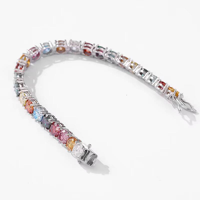 Free Engraved Name 925 Sterling Silver Vvs 3mm 4mm Colorful Moissanite Tennis Bracelets for Men Women Jewelry