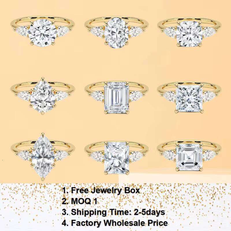 Wholesale 5ct Solitaire Oval Gra Certified Emerald Round Radiant Diamond Jewelry Engagement Silicon Stone Ring