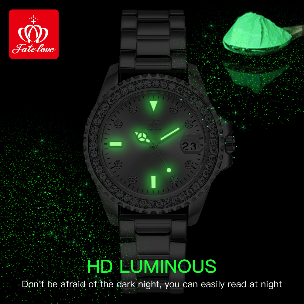 Fatelove Moissanite Inlaid Designer Watch With Green Dial Luxurious And Fashionable Women's Watch Leather Strap Quartz Men's Watch Waterproo