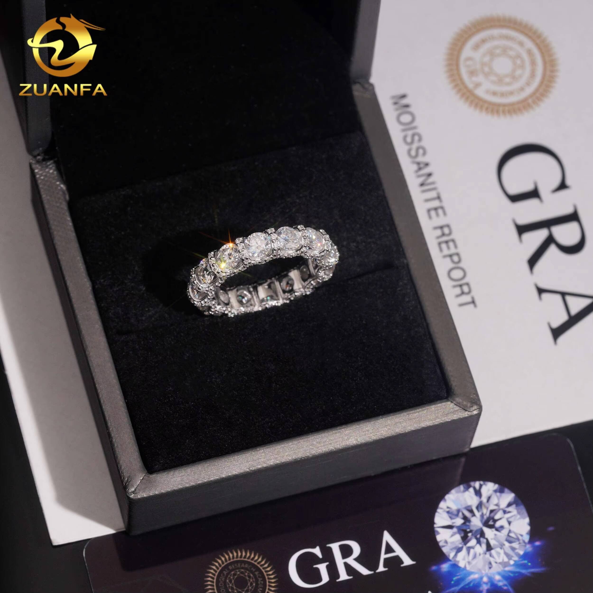 Fashion Jewelry Pass Diamond Tester Top Quality Iced Out Eternity Band 925 Sterling Silver Moissanite Rings