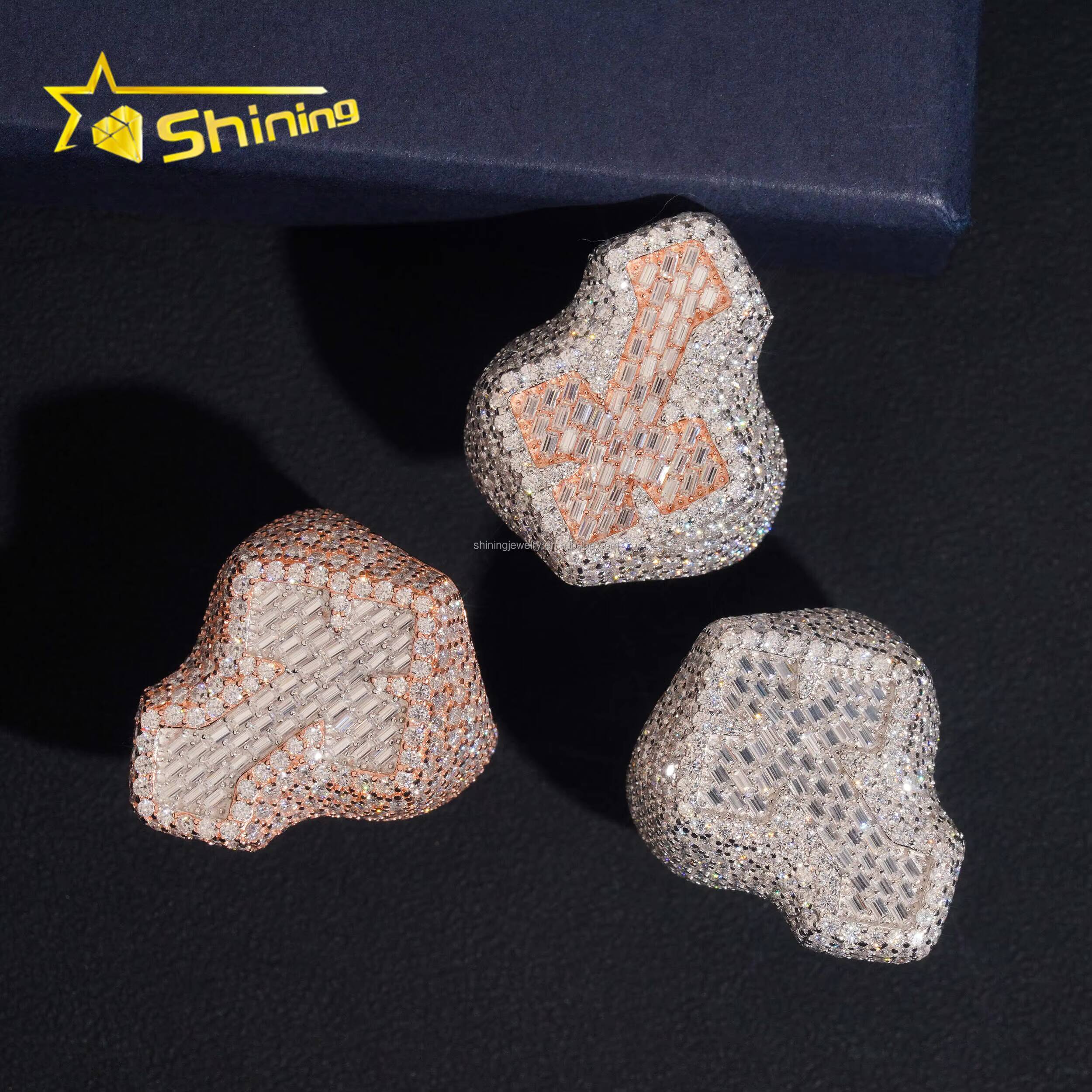 Bulk Stock Wholesale Price Hip Hop Fire Jewelry Man S925 Solid Silver Iced Out VVS1 Moissanite Diamond Cross Ring Man Gift