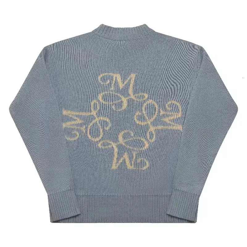 Y2K Sky Blue Long Sleeve Sweater Signature M Symbol Pattern Sweater Trendy Vintage Autumn Winter Unisex Oversized Clothing 251204