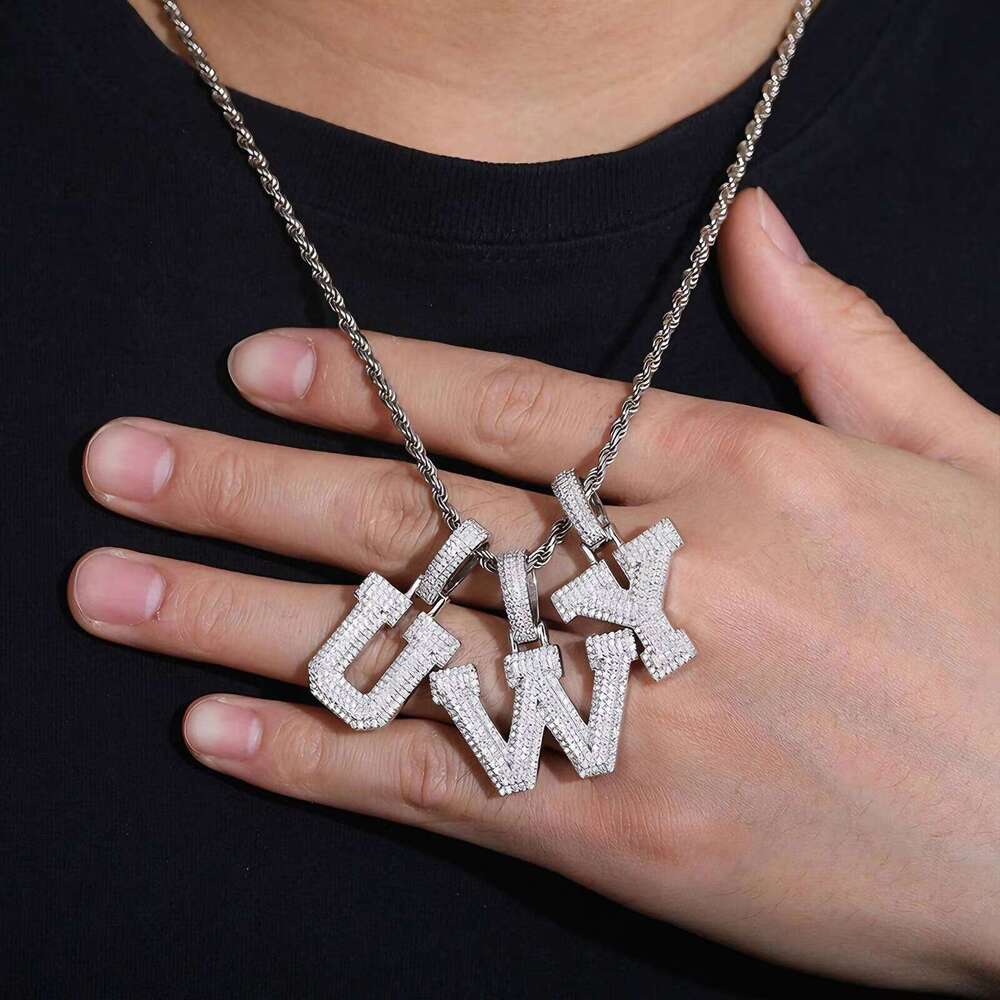Moissanite Name Pendant Necklace for Men and Women Solid 925 Sterling Silver White Gold Plated A-Z Letter Iced Out Personalized Jewelry