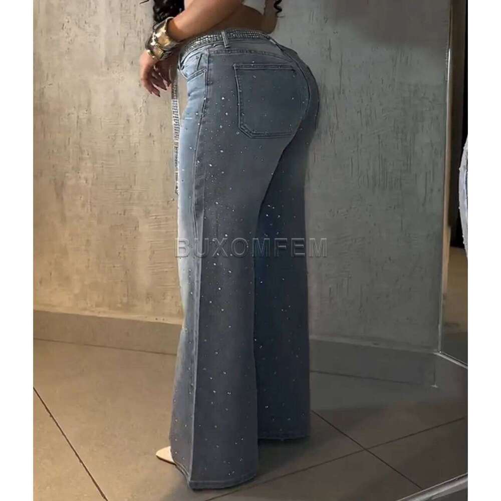 Women's Drilled Straight 2025 Stylish Baggy Pants Y2k Streetwear Outfit Wide Leg Loose Jeans Ladies Bottoms