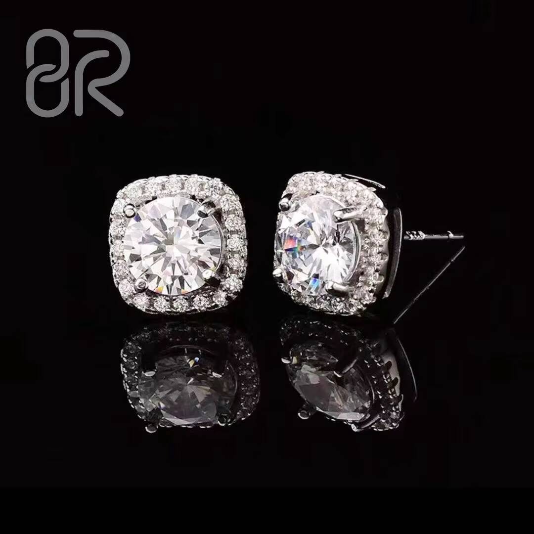 VVS Stud Moissanite Earrings Factory Wholesale Pass Diamond Test Bling Ice Out Square Buagette Brilliant Cut 925 Silver Jewelry